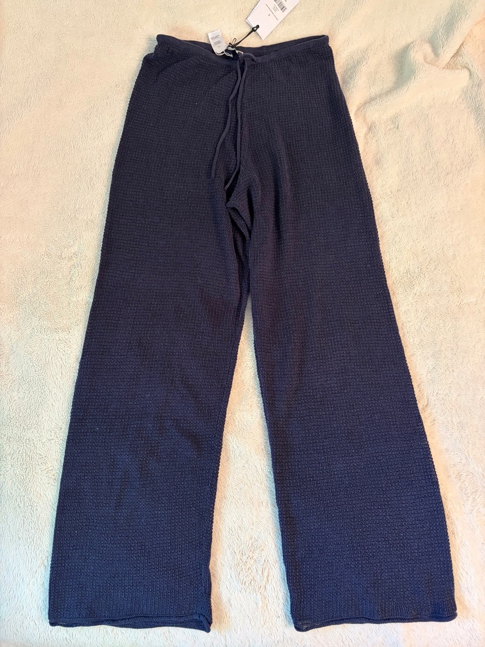 NEW Onia Small sweater knit linen drawstring pants wide leg beach navy blue